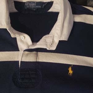 Fleece lined Ralph Lauren L.S rugby Polo. Nvy/Wht/ Gld